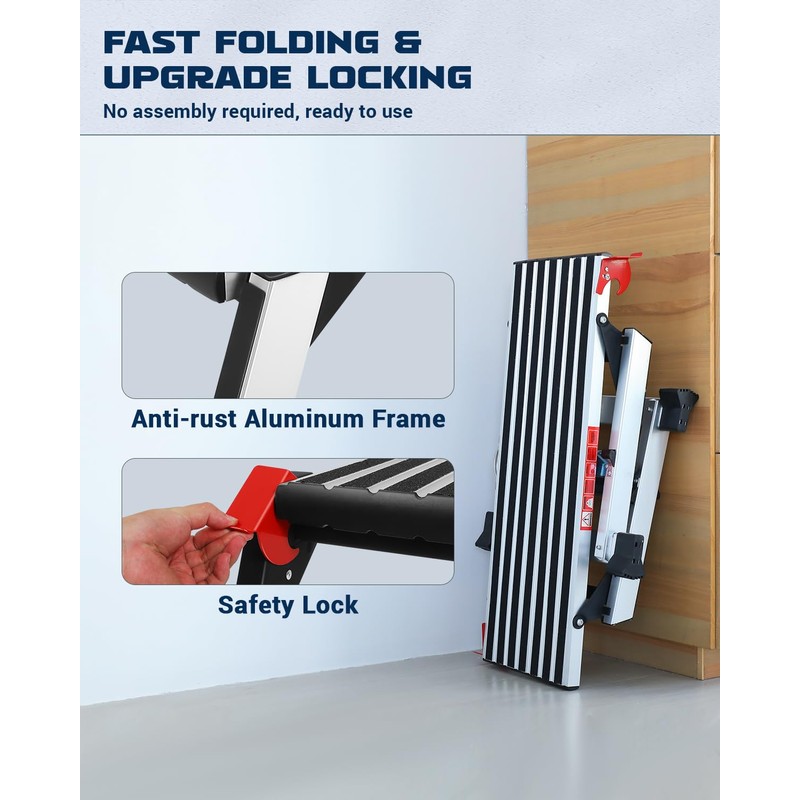 𝐖𝐨𝐫𝐤 𝐏𝐥𝐚𝐭𝐟𝐨𝐫𝐦 𝐓𝐰𝐨 𝐒𝐭𝐞𝐩 𝐋𝐚𝐝𝐝𝐞𝐫, 50×12×27 Aluminum Platform Non-Slip, Heavy