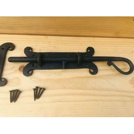 Vintage Large Iron Latch and Bolt Sliding Door Lock BARN Dead Bolt Fancy Hand Forged