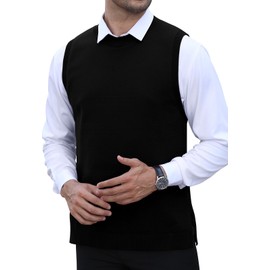 KUYIGO Men's Sleeveless Vest Classic Business Gentleman Crew Neck Knitwear Knitted Waistcoat Sweater Cardigans Tank Tops M Black