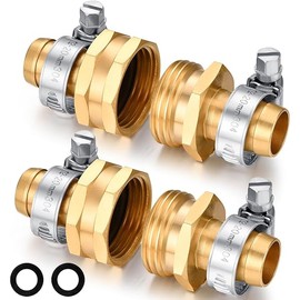 Garden Hose Repair Connector with Clamps Hose End Repair Kit,5/8" Barb Garden Hose Fittings Male and Female brass garden hose ends (5/8"Barb-2 Set)