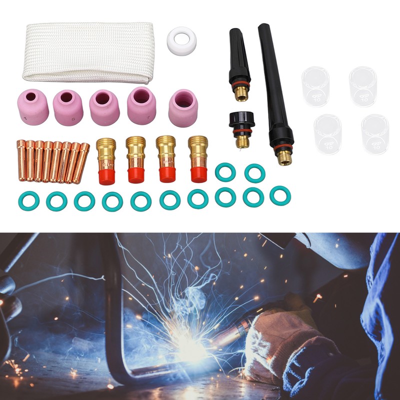 38Pcs TIG Welding Accessory Set Ceramic Nozzle Glass Cup Connector