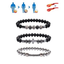 DivaGlamz Histone Germanium Lymphatic Detox Bracelet For Women, Natural Stone Beads Layered Lymphatic Drainage Health Energy Healing Bracelets Adjustable Crown Beaded Gift Jewelry (Cross-3Pcs)