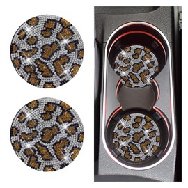 2PCS Bling Crown Car Cup Holder Coasters, 2.79 Inch Silicone Non-Slip Insert Coaster, Crystal Rhinestone Car Coasters, Shockproof Drink Mat Auto Interior Accessories for Vehicles, Trucks, RVs (Brown)