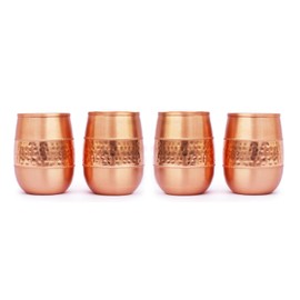 ANCIENTIMPEX 4 x Pure Copper Tumblers (99.74%) Hammered for Ayurveda Health Benefits 250ml Capacity