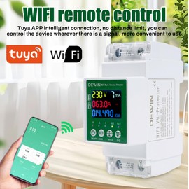 Wattive WLAN 1 Phase Electricity Meter, DIN Rail 230 VAC, Tuya Smart Meter, AC Meter, KWh Meter, Voltmeter, LCD Digital Electricity Meter with Overvoltage, Undervoltage and Overcurrent Protection