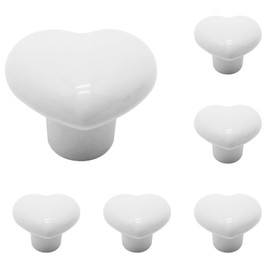 SWZHAI 6 Pcs White Ceramic Cabinet Knobs, Heart Shaped Drawer Knobs Kitchen Cabinet Dresser Pulls Handles, Decorative Cabinet Door Knobs for Furniture Cupboard Closet