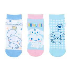 Sanrio 455164 Sanrio Kids Sneaker Socks, Set of 3, Socks, 7.5 - 8.3 inches (19 - 21 cm), Cinnamoroll, Cinnamoroll, Character