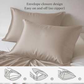 LINENWALAS 100% Organic Bamboo Pillow Cases 2 Pack, Soft Premium Bamboo Silk Pillow Cases for Hair and Skin, Standard Size Cooling Pillowcases with Envelope Closure (50x75 cm, Taupe)