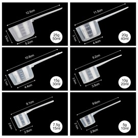 6 Stück Messlöffel Set, Dosierlöffel 5g, 7.5g, 10g, 15g, 20g, 25g Messlöffel Gramm Transparent mit Skala Scoop für Backen Küche, Dosier-löffel für Kaffee Waschpulver Dosierer Proteinpulver