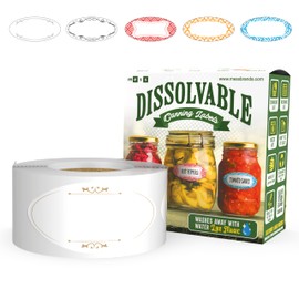 MESS Dissolvable Canning Labels for Jars - Dissolvable Food Labels - 1x2.25 in. 150/Roll - Removable Labels - Mason Jar Labels Stickers - Dissolvable Labels for Canning Jars - Jam, Preserves (Classic)