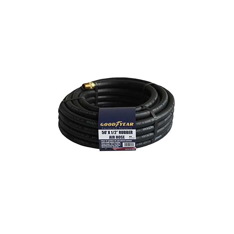 Goodyear 50' x 1/2" Rubber Air Hose Black, 250 Psi,