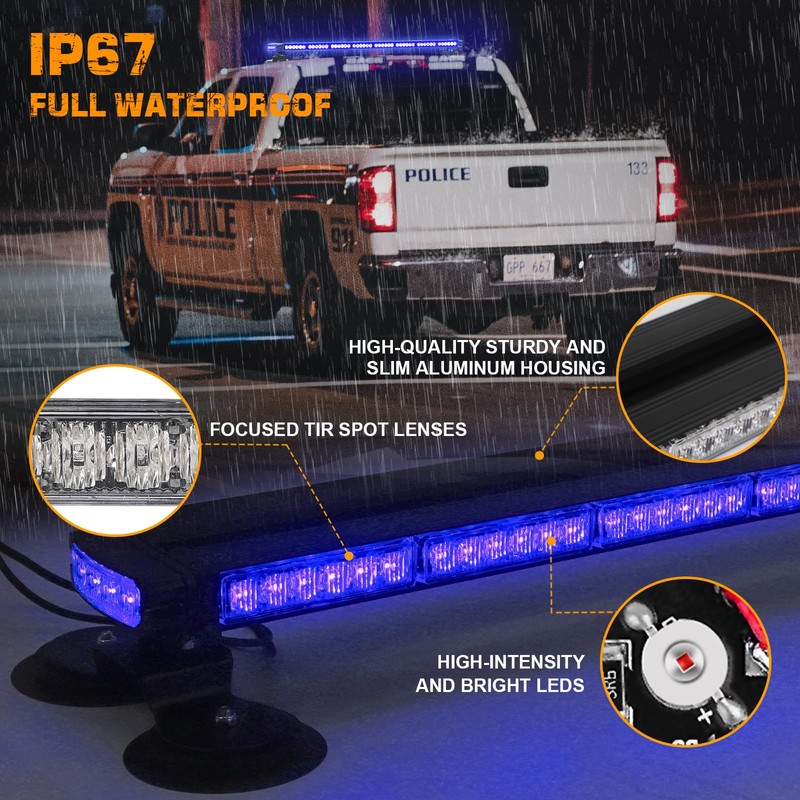 XRIDONSEN 37 Inch 104 LED Roof Top Blue Emergency Lights