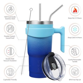 BJPKPK - Vaso con asa de acero inoxidable de 20 onzas con tapa y popote para mujeres y hombres, cielo