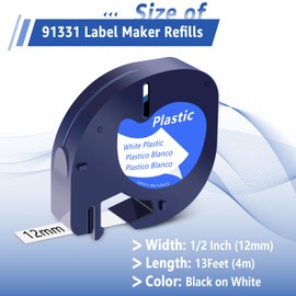 USUPERINK 5 Pack S0721660 Black on White Label Tape Compatible for Dymo LetraTag Label Maker Refill 91331 White Plastic Tape 12mm x 4m for Dymo Letratag LT100H LT100T QX50