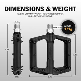 Hycline MTB/BMX/Road Bike Pedals - 9/16 Inch Non-Slip Platform, Sealed Bearing, Boron Steel, Lightweight - Universal Fit (Black)