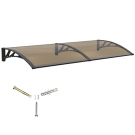 Window Awning Door Canopy Entrance,32x40 in Awnings for Doors Exterior Polycarbonate Cover Patio Door Awning UV Rain Snow Sunlight Protection Solid Sheet,Black Bracket/Brown Board