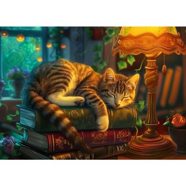 MISITU Jigsaw Puzzles 1000 Pieces for Adults Challenging Difficult Puzzles Christmas Birthday Gift Game Toys Cat and Books 19.69 x 27.56 Inches
