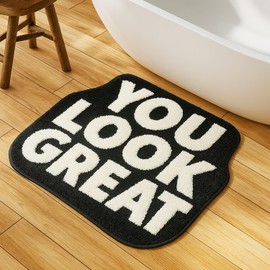 You Look Great Bath Rug, Black Non-Slip Mat for Bathroom Floor Carpet, Indoor Washable Microfiber for Living Room Home Fast Dry