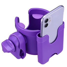 Suranew Adjustable Stroller Cup Holder with Phone Holder for Baby Stroller for Family Members, Walker Purple