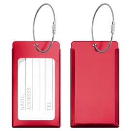 Espera 2 Pack Luggage Tags Travel Essentials for Suitcases & Backpack Aluminum Baggage Identification Labels ID Tag with Stainless Steel Loop (Red)
