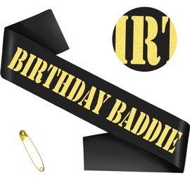 SKJIAYEE "BIRTHDAY BADDIE Sash, Funny Black Gold Glitter Birthday Sash for Women and Men Birthday Party Favors Decorations Supplies Accessories, Great for Any Bday Gifts Ideas