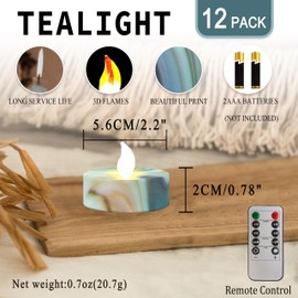 FCMSHAMD Blue Water Ripple Flameless Tealights Candles with 10-Key Remote Timer Battery Operated, 2.2 Inch Flickering LED Tea Lights Candles for Home Decoration,12 Pack