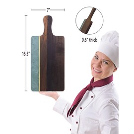 Fkksparkler Cutting Board with Marble and Wood, 16.5”X 7” Cheese Board with Handle,Serving board for Bread, Cheese, Meat, Fruits, and Vegetables, Charcuterie Boards for Kitchen as Serving Trays