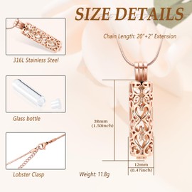 Minicremation Cremation Urn Pendant Necklace with Hollow Cylinder Vial Keepsake Urn Cremation Jewellery Memorial Lockets for Ashes for Women Men, One size, Cubic Zirconia Stainless Steel Stone