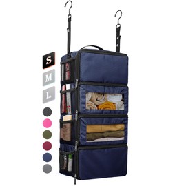Vokelater Suitcase Organizer, Travel Luggage Organizer Hanging Shelves Packing Cube Organizer Closet/Collapsible Portable Travel Organizer for Carry-on,Small, Blue