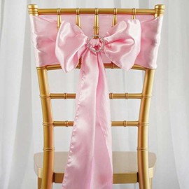 TABLECLOTHSFACTORY 25pcs Pink Satin Chair Sashes Tie Bows Catering Wedding Party Decorations 6 x106