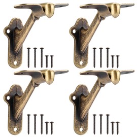 RealPlus Handrail Stair Bracket 3" Staircase Heavy Duty Hand Rail Brackets for Stairways Railing with Screws, Antique Brass (Pack of 4)