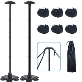 Boat Cover Support Poles 2 Pack with Stable Anti-Slip Rubber Base, Black Stainless Steel Pole Boat Cover Support System with 3 Strap, Boat Cover Poles 4-Stage Extension Height of 16”-59”