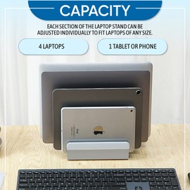 Elestoria Adjustable Laptop Stand - Fits 5 Devices, Modern Design, Tool Free Adjustment, Protective & Stable | Grey