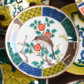 Stylish Kutani Ware Dish, Specialty, Bean Plate, Old Kutani Colored Flower and Bird, Ceramic, Small Plate, Japanese Tableware