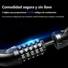 Candado para Bicicleta 110cm, Cadena para Bicicleta, con Contraseña de 5 Dígitos. Cadena para Moto, Alta Seguridad, Cadena Más Gruesa. para Bicicletas, Motos, Puertas, Vallas (Negro)