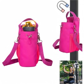 Quooyong Magnetic Gym Bag with Strap,Magnetic Gym Water Bottle Sling Bag with Phone Pocket,Waterproof Crossbody Pouch for Workout Bike Travel (pink)