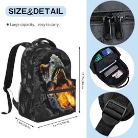 MORGOMON Dinosaur Backpack for Boys & Girls Fire Dinosaur Backpack for Kids Dinosaur Print School Bag Lightweight Waterproof Adjustable Bookbag for Children Teens Gamer Travel Daypack