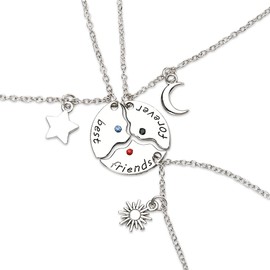 Best Friends Forever Necklaces for 3 Bestie Matching Pendant Necklaces for Sister Friend Birthday Christmas Gifts for Women Female Friendship Necklace for Sister Sun Moon Star Necklaces Set