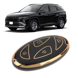 The Lord of the Tools TPU Smart Key Fob Cover 7-Button Protective Case Compatible with Hyundai Compatible with Tucson NX4, Black Gold