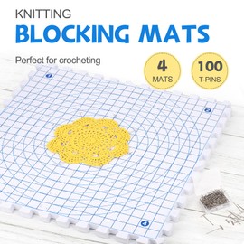 Aeelike Blocking Mats for Crochet, Blocking Mats for Knitting, Blocking Mats and Pins 100Pcs, Knit Blocking Mats Set, 4 Pack Thick Interlocking Foam Blocking Board for Crochet Granny Square or Circles