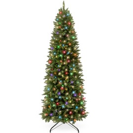 Best Choice Products Prelit Pencil Christmas Tree, 7.5ft Premium Artificial Tree, Realistic Lighted Spruce Holiday Decor w/ 2-in-1 LED Lights, Base