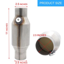 MOCW 2.5 Inch Inlet Outlet Catalytic Converter Universal High Flow Front Catalytic Converter Direct Replacement with O2 Port (EPA Compliant), Stainless Steel, 2 Pcs