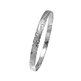Arthur's Jewelry 925 Sterling Silver Hawaiian Scroll Plumeria Flower 6mm Cut Out Edge Bangle Size 8