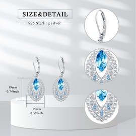 Dorunmo Filigree Earrings 925 Sterling Silver Vintage Dangle Drop Leverback Earrings with March Birthstone Bohemian Filigree Jewelry Gifts for Women