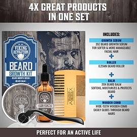 Kit de crescimento de barba para homens, kit de cultivo de barba e kit de crescimento de bigode, kit de rolo de barba  inclui blsamo de leo para...   