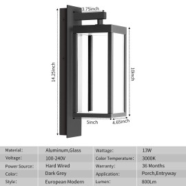 Waterproof Exterior Wall Sconce Light Fixture Integrated LED Wall Lamp with Clear Glass Shade 22527 Outdoor Wall LanternColor: Grey Color