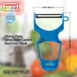 The Kosher Cook Y Vegetable Peeler - Heavy Duty, Ultra Sharp Stainless Steel Blade - Swiss Peeler - Ergonomic Plastic Handle - Color Coded Kitchen Tools - Blue