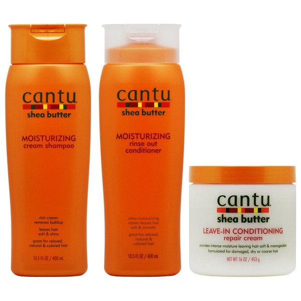 Cantu Shea Butter Moisturizing Shampoo + Conditioner + Leave In Repair Cream"Set"
