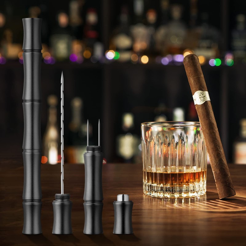 TISFA Cigar Draw Enhancer Tool, 3-in-1 Cigar Punch Set with
