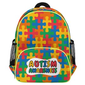 Autism Awareness Kids Backpack for Boys Girls, Unique Autism Toddler Backpack 14.2 In, Waterproof Casual Daypack Preschool Backpack Kindergarten School Mini Bookbag with Chest Strap for School